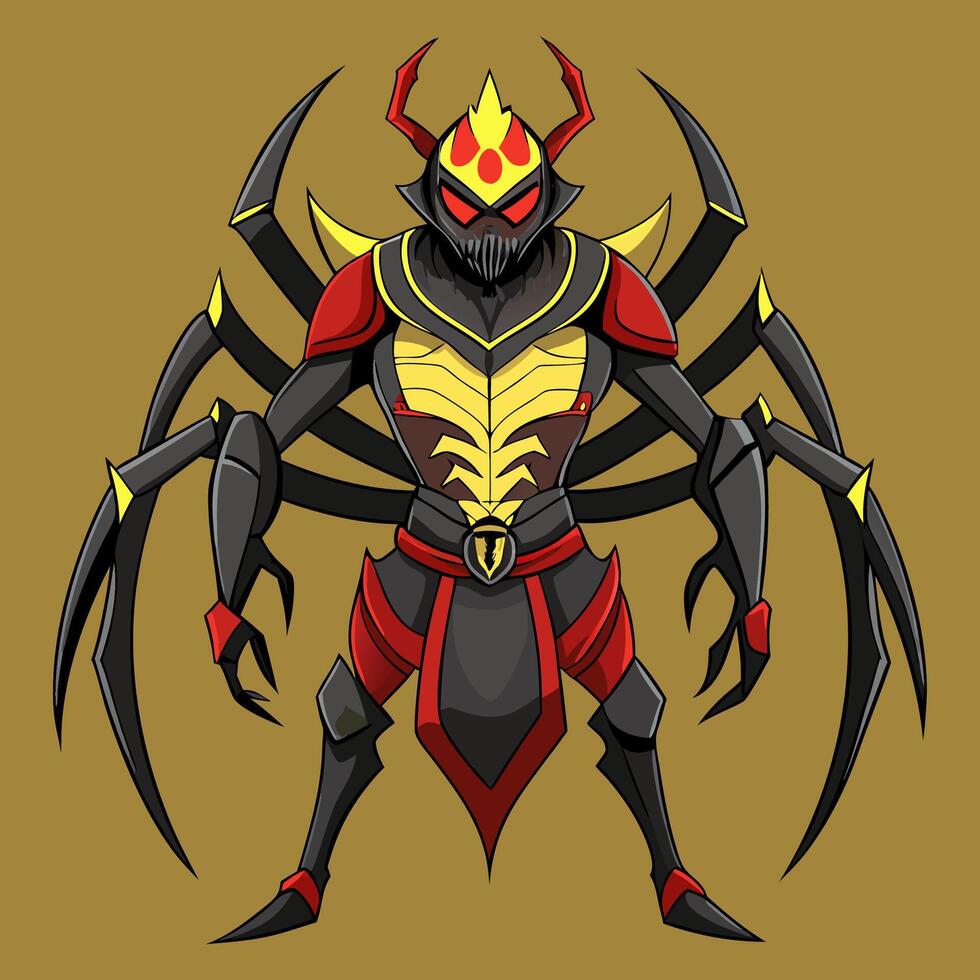 A cartoon spider with red and black armor vector