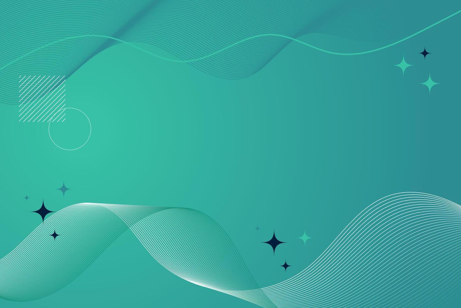 Abstract flowing green wave lines with stars on a green gradient background. vector