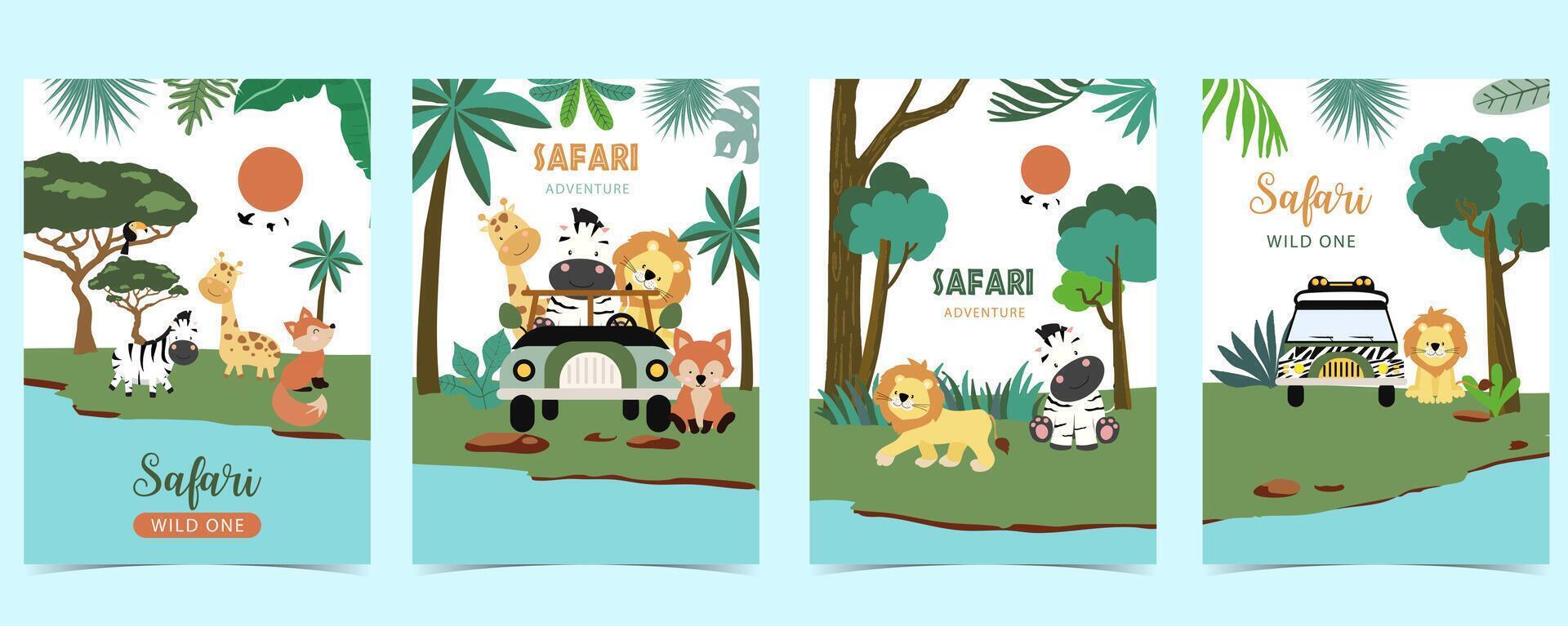 cute safari landscape template banner for a4 vertical design vector