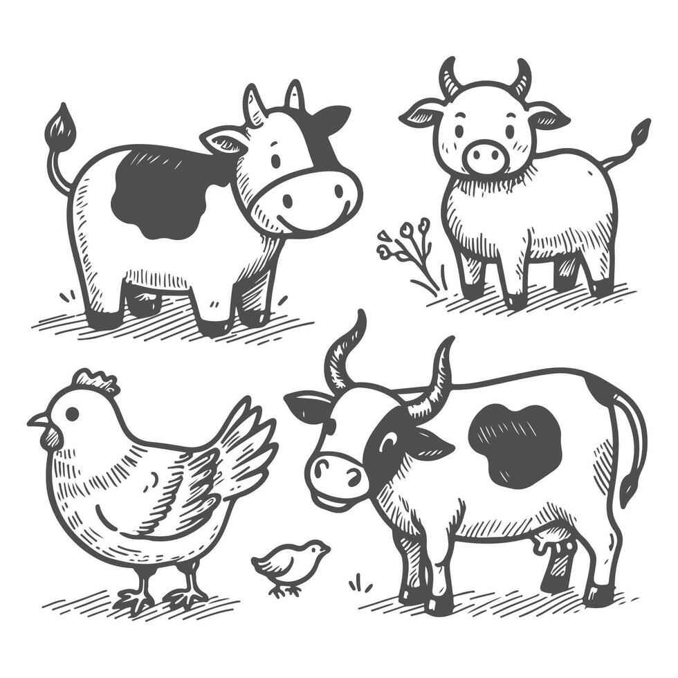 Charming Hand-Drawn Farm Animal Collection vector