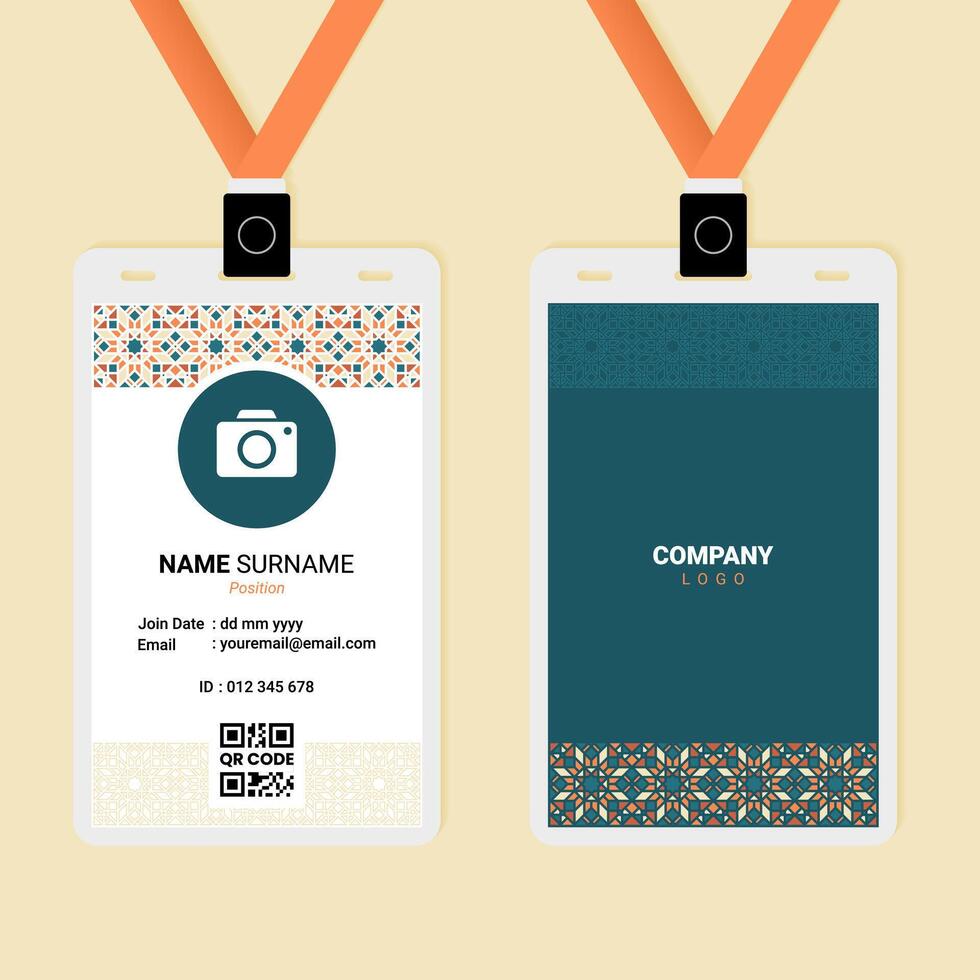 Islamic ID Card Design with Pastel and Stroke Ornament vector