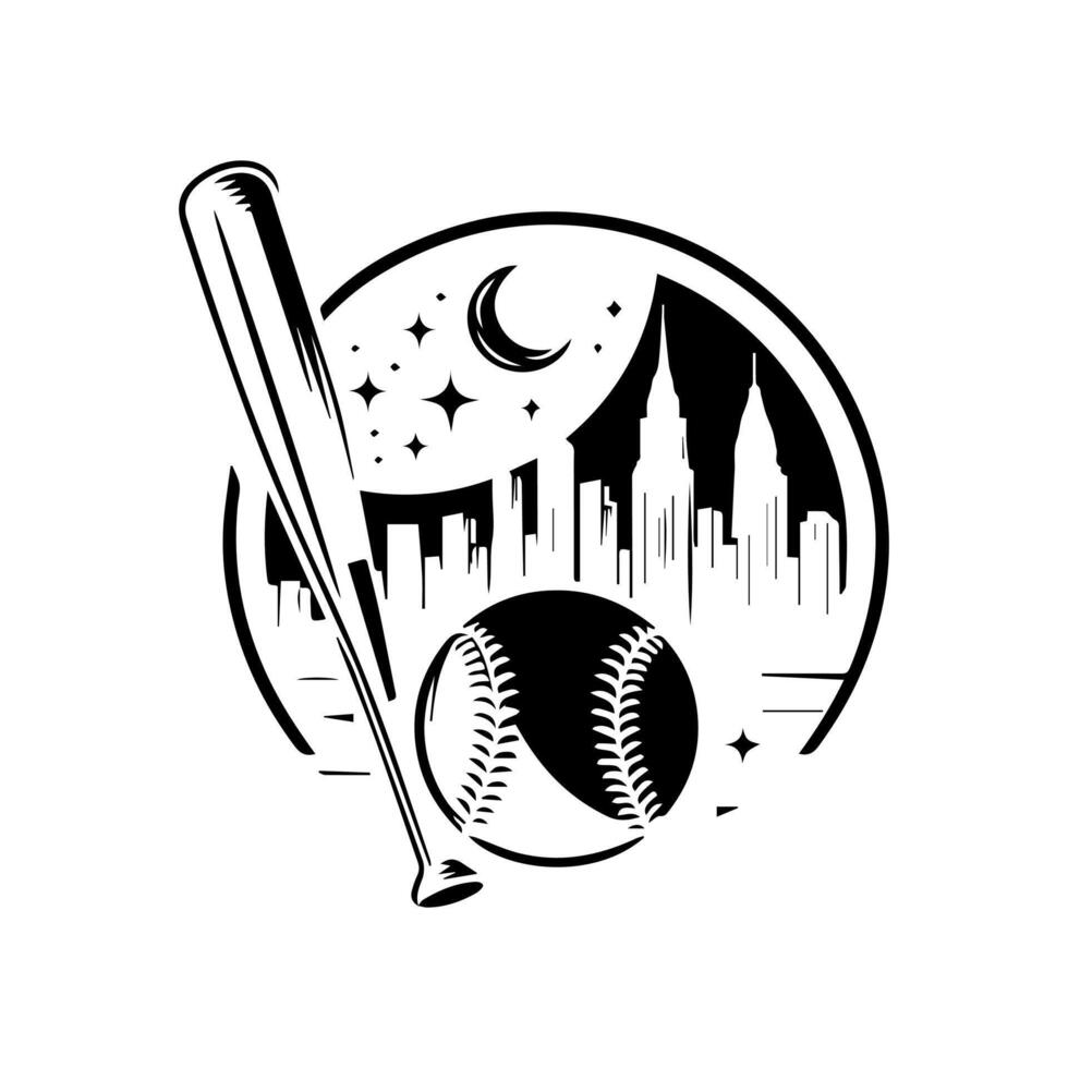 Baseball bat and ball in the city with night sky vector