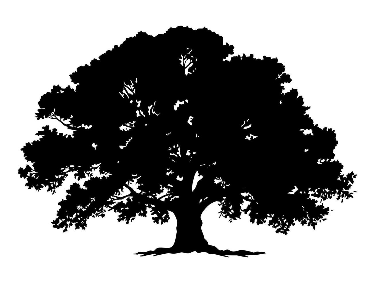 Black Trees and root with leaves look beautiful and refreshing. Tree and roots LOGO style. vector