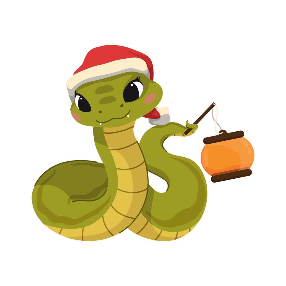 Cute Green Snake with Lantern vector