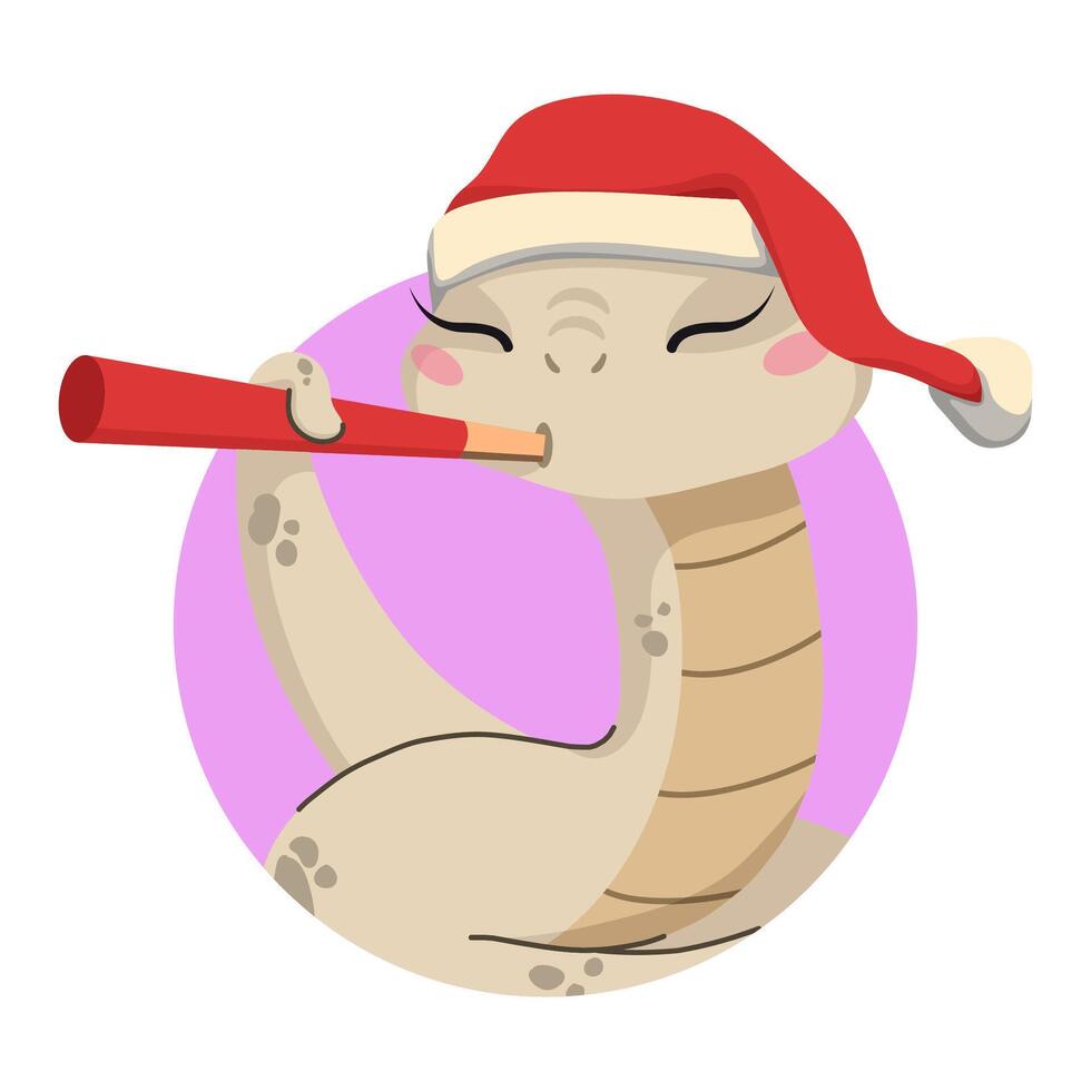 Flat Cute Snake blow Trumpet New Year vector