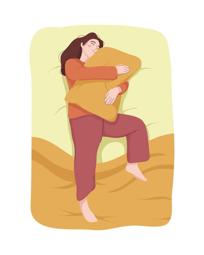 Sleeping Girl Hugging Pillow vector