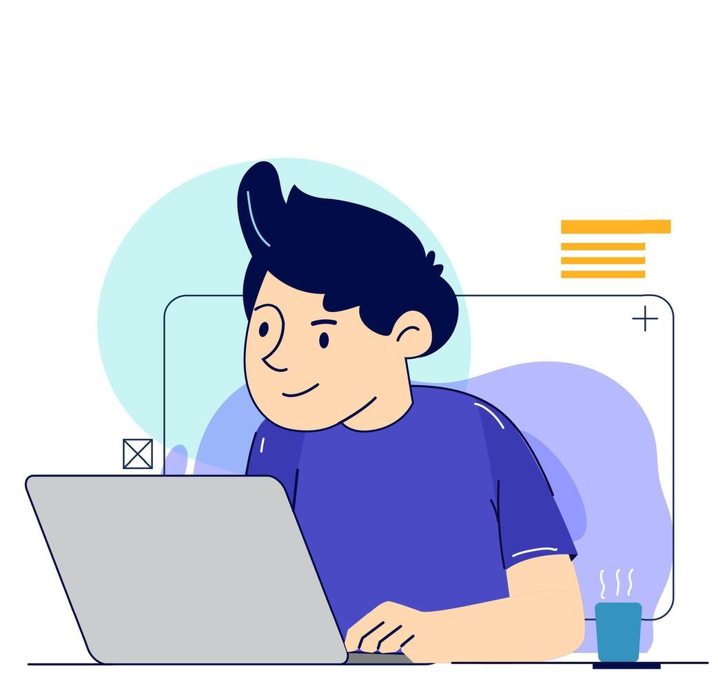Education concept illustrations. Modern flat design illustration of a man working on something in front of a laptop. vector