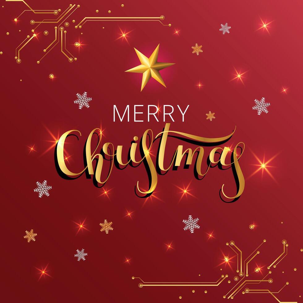 Golden Merry Christmas with Red Background vector