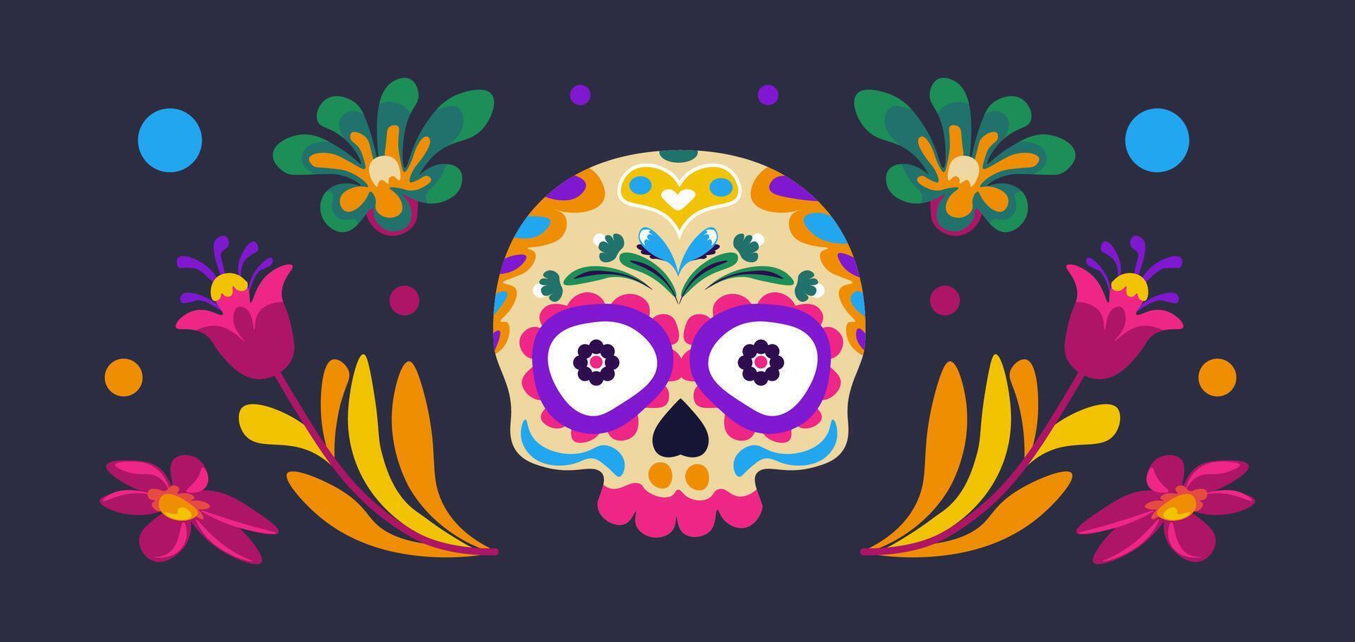 Floral Skull with Colorful Elements vector