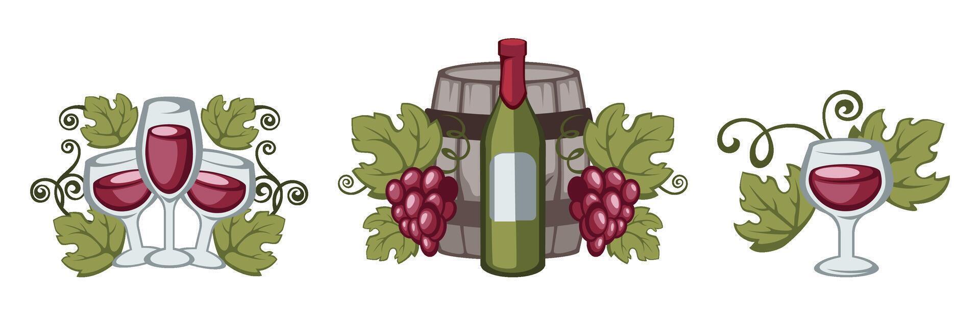 Wine Bottle Grapes Barrel Illustration vector
