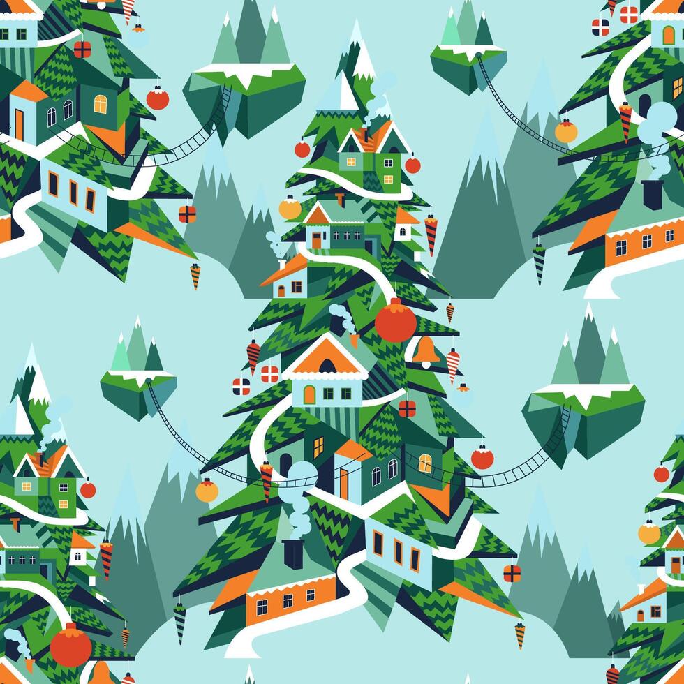 Christmas Village Seamless Pattern vector