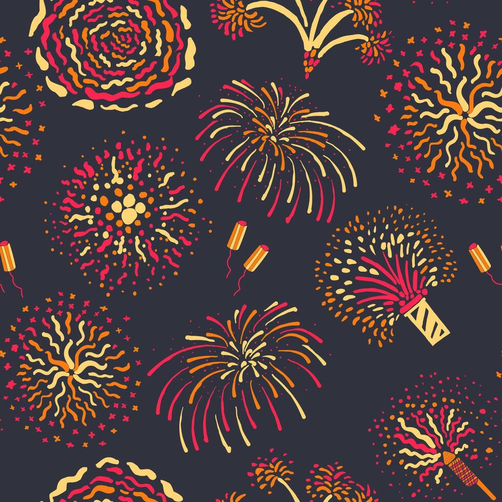 Colorful Fireworks Seamless Pattern vector