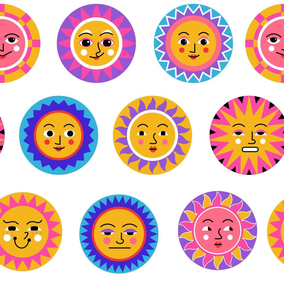 Sun Faces Pattern on White vector