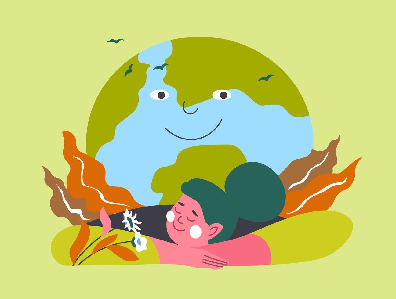 Woman Hugging Earth With Love vector