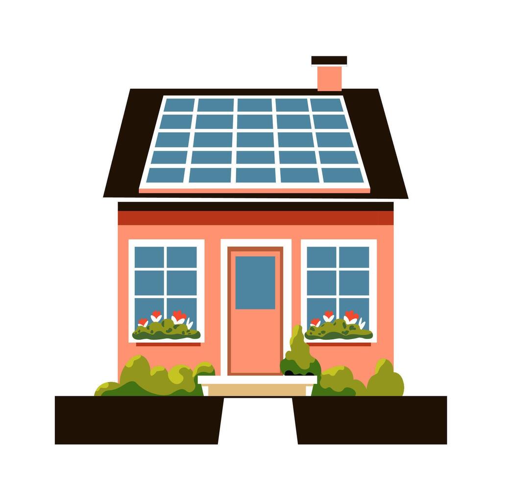 House with solar panels vector
