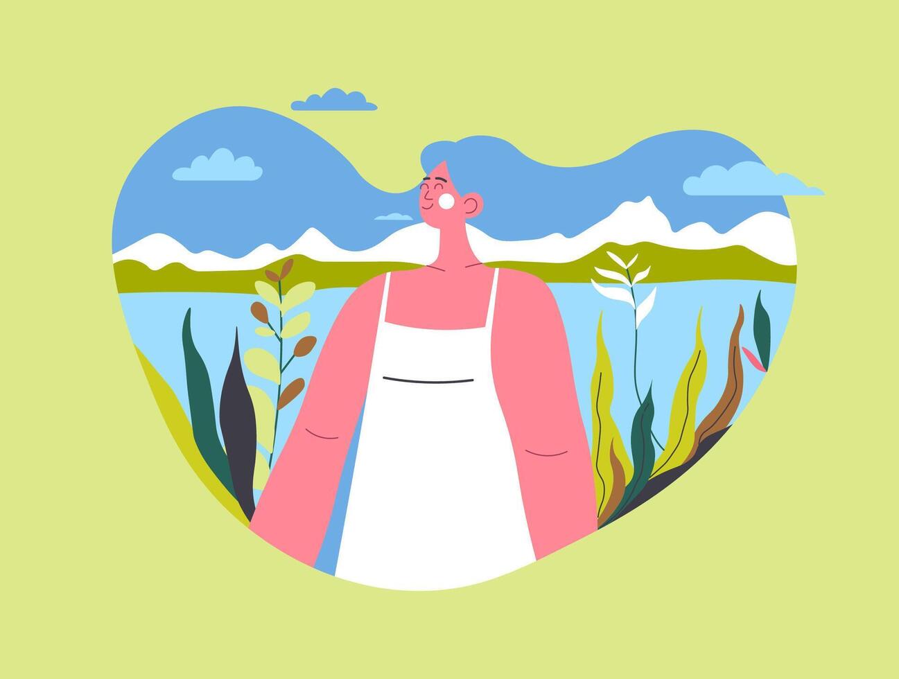 Woman in natural mountain scenery vector
