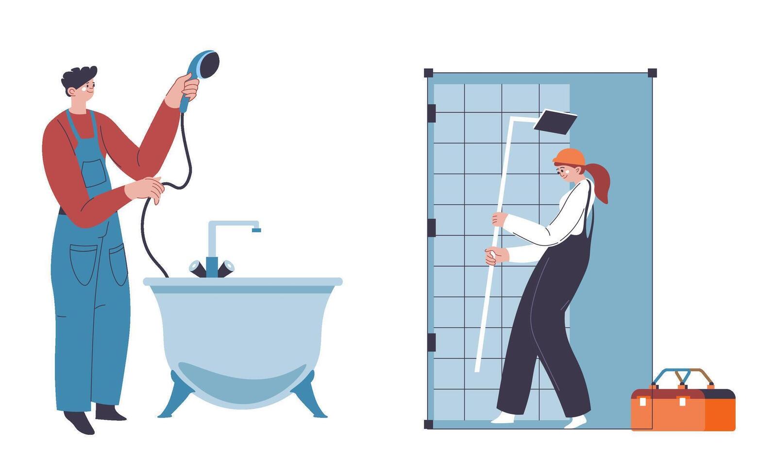 Plumber adjusting water system valve vector