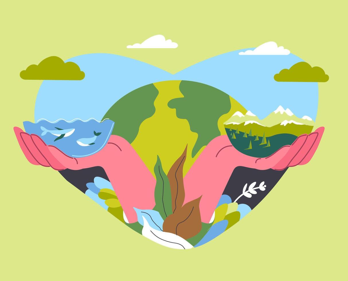 Hands Holding Planet With Nature vector