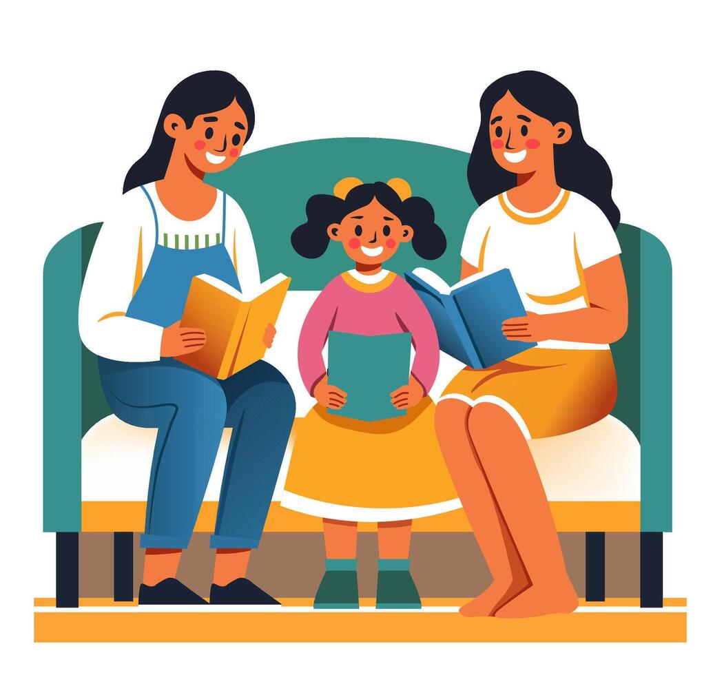 Family Reading Together on Sofa vector