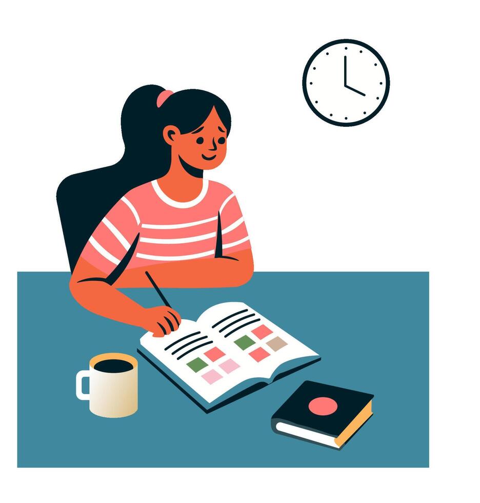 Girl Studying at Desk vector
