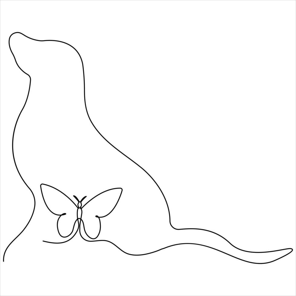 Single line art drawing of dog continuous line drawn style illustration vector