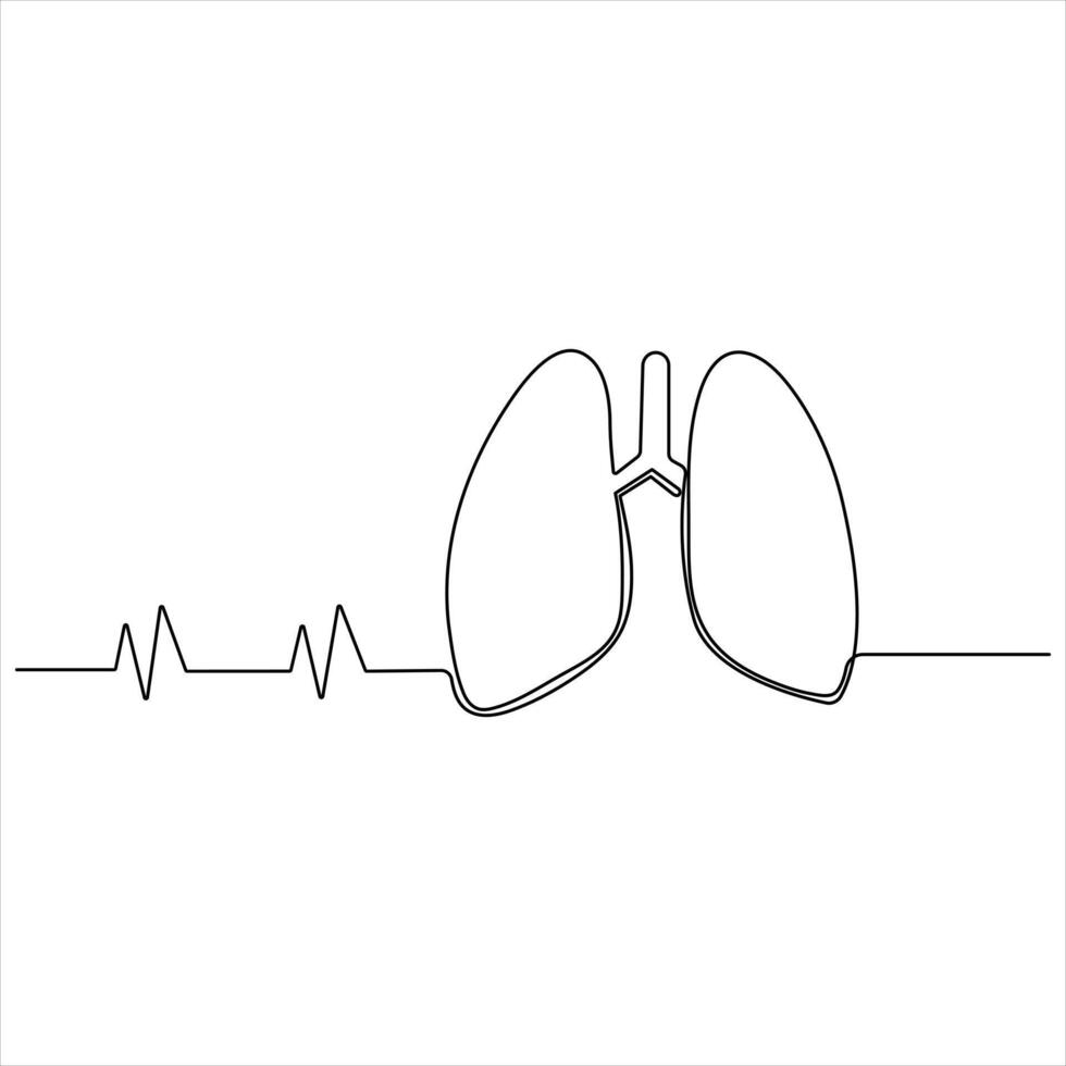 Continuous single line art drawing of anatomical human lungs organ medical internal anatomy concept one line drawn vector