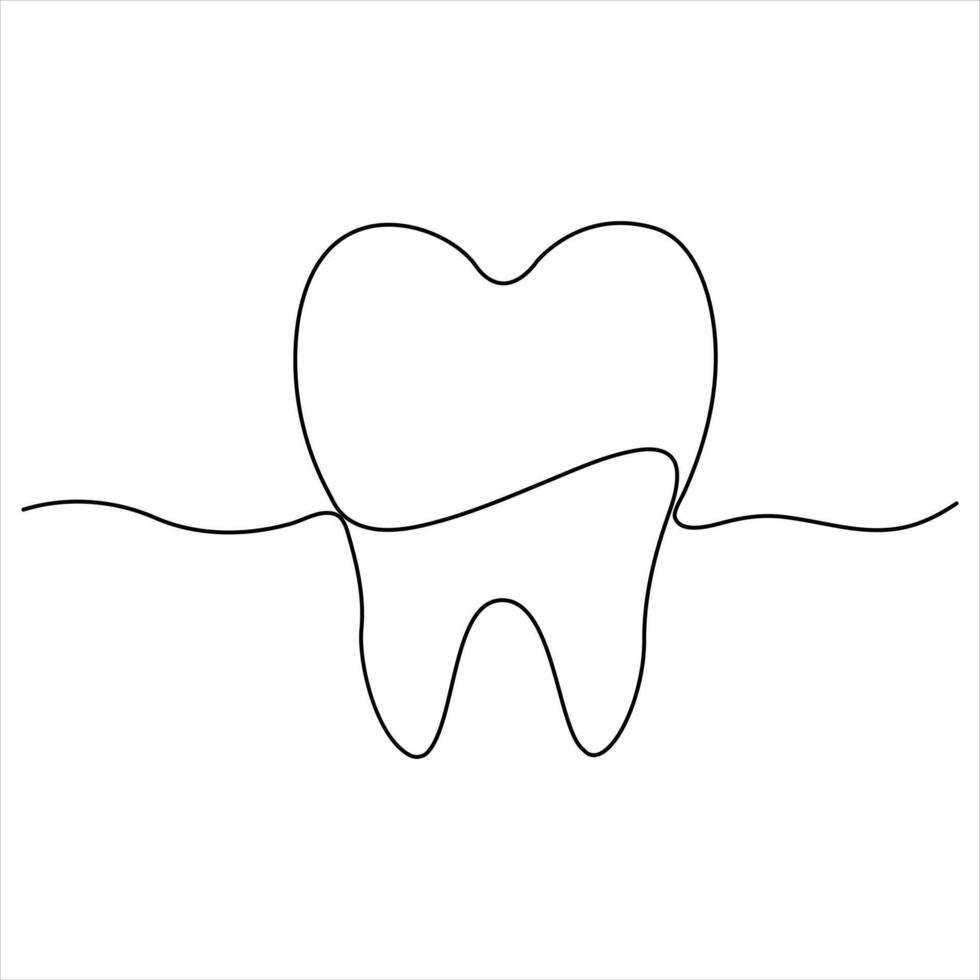 Continuous one line drawing of tooth simple dental tooth line art illustration dentist stomatology medical concept vector