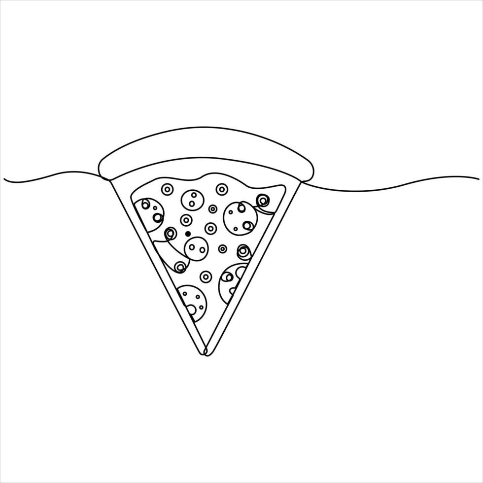 Continuous single line art drawing of slice of hot pizza concept world food day vector
