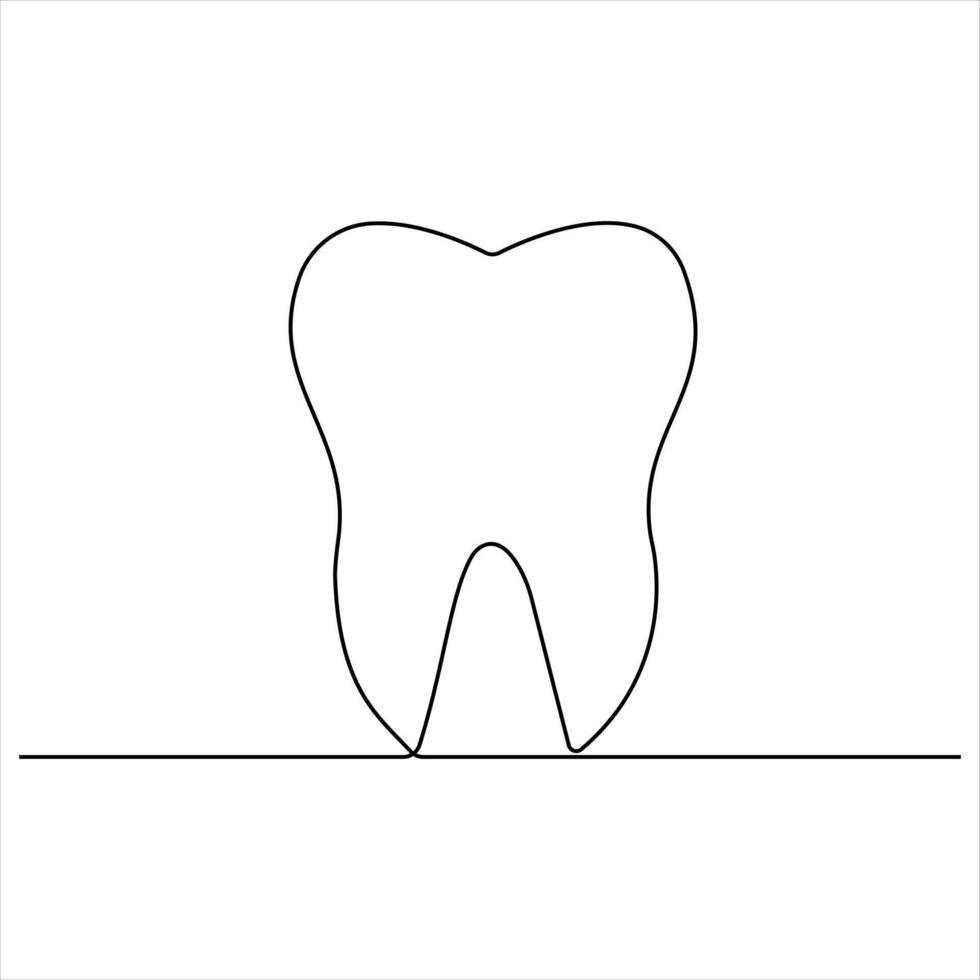 Single line continuous drawing of tooth simple dental tooth line art illustration vector