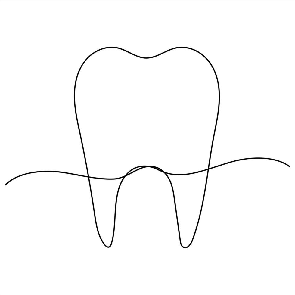 Single line continuous drawing of tooth simple dental illustration dentist stomatology medical concept vector