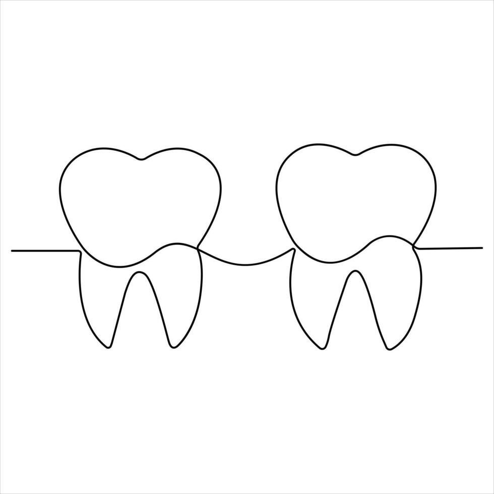 Single line continuous drawing of tooth simple dental tooth line art illustration vector