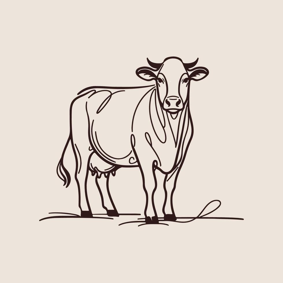 Simple Cow Line Art Design vector