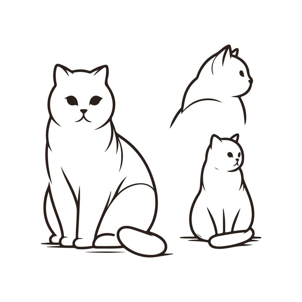 Minimalist Cat Line Art Collection - Various Poses and Expressions vector