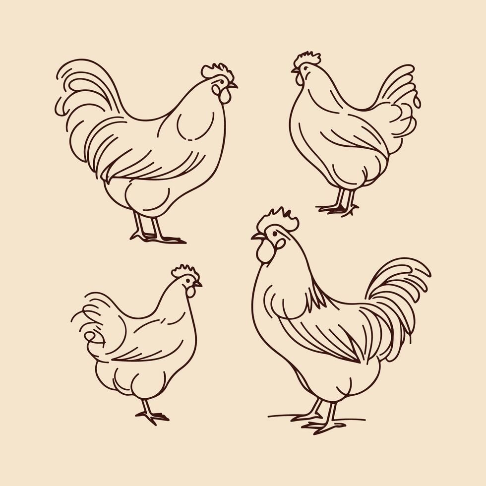Playful Chickens- A Minimalist Study of Farm Life vector