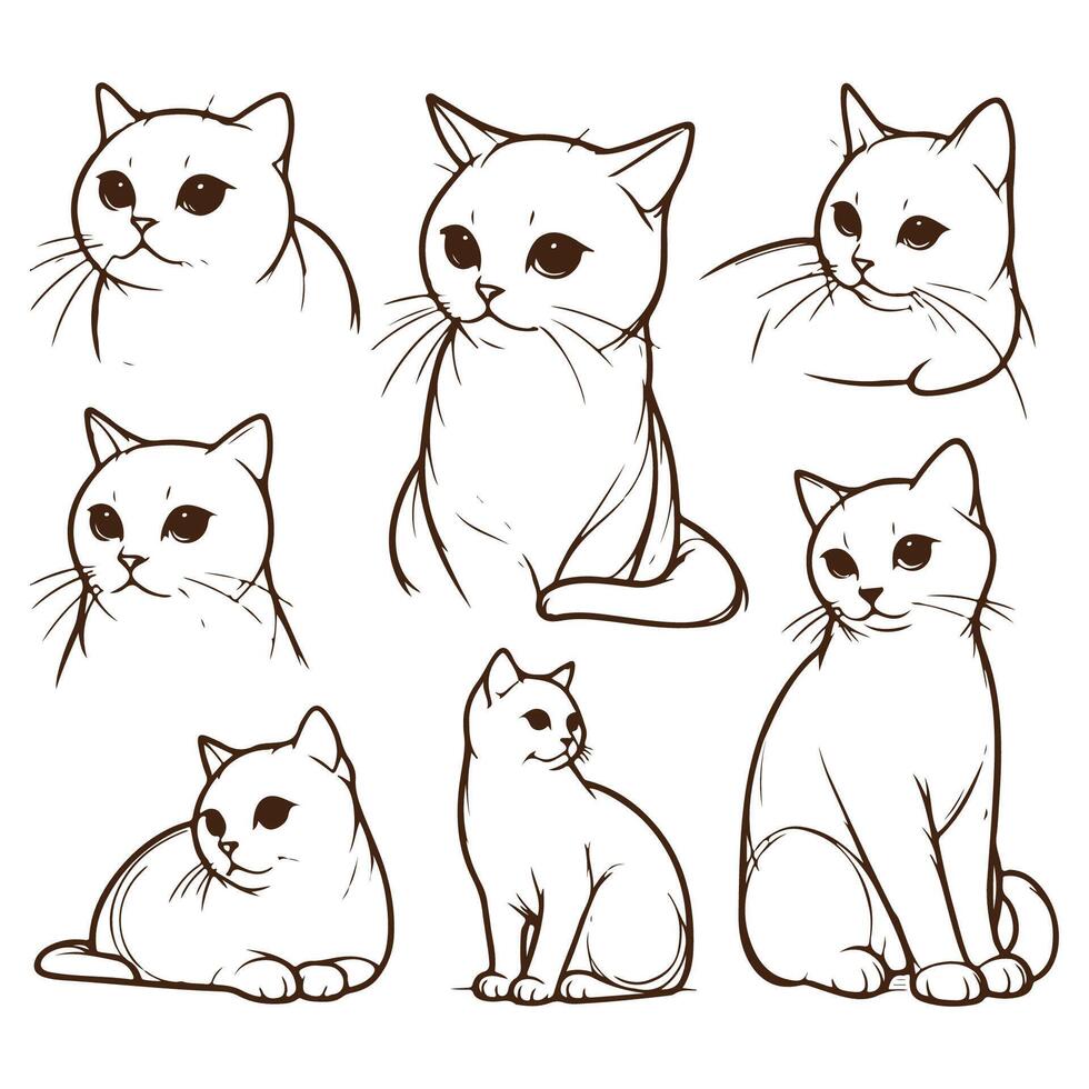 Playful Cats in Minimalist Line Art - A Collection of Unique Poses vector