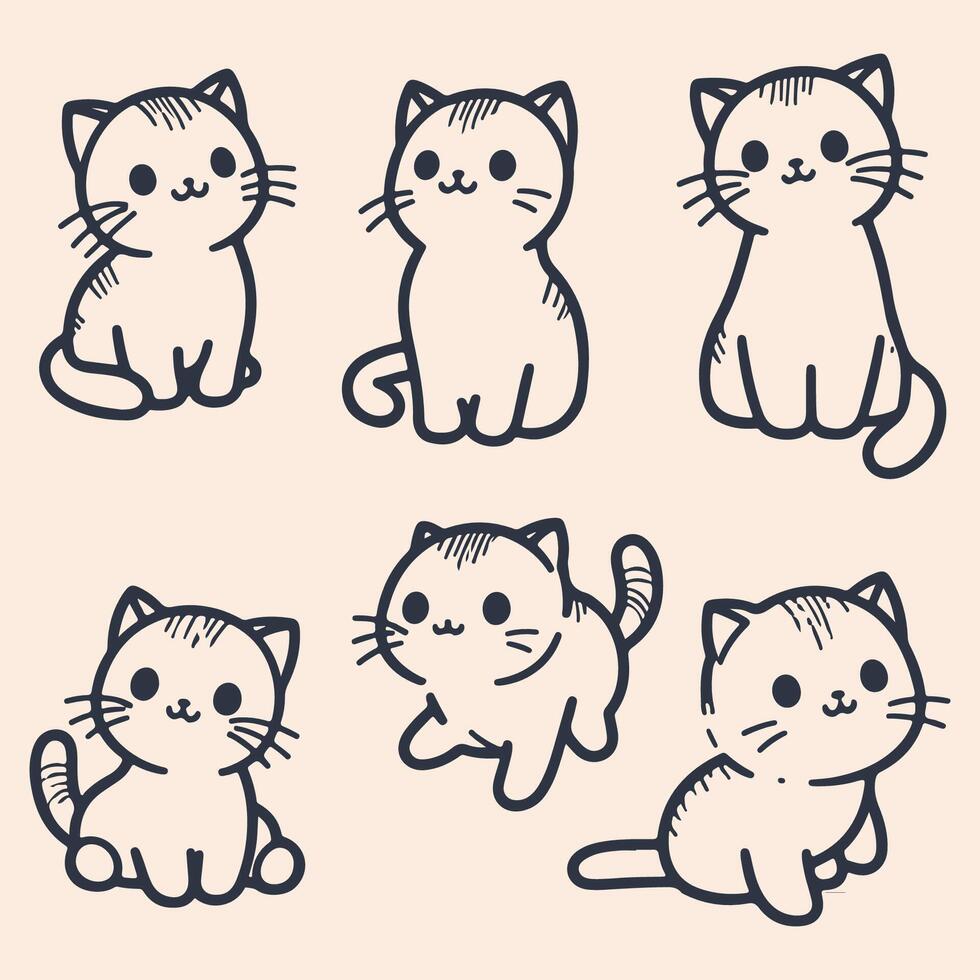 Sweet and Simple Cat Line Art vector