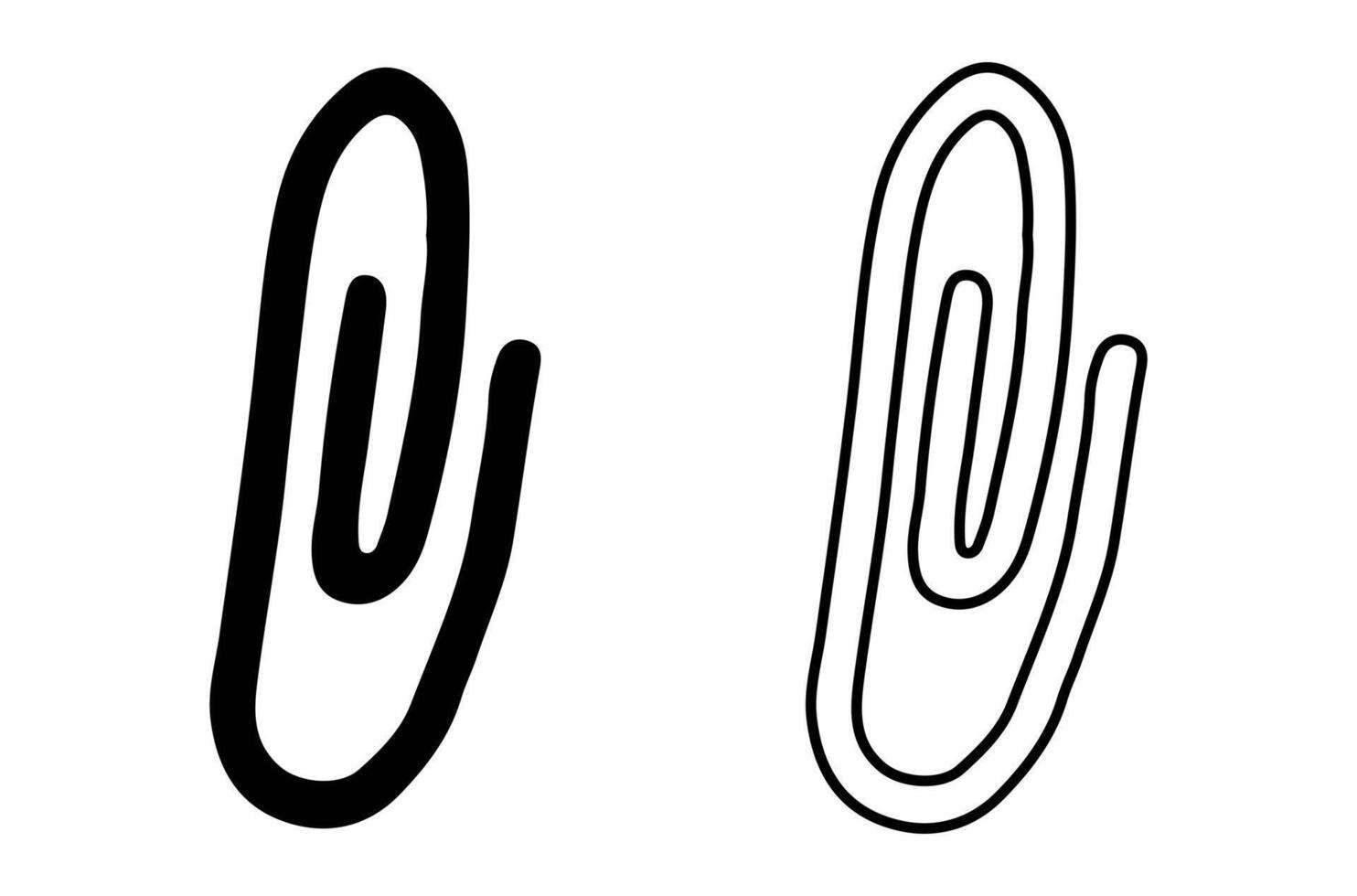 Set of Paperclips Isolated on White Background. Black Silhouette and Outline versions. Concept of Office Supplies, Minimalist Design, Stationery Essentials, School items. Design elements vector