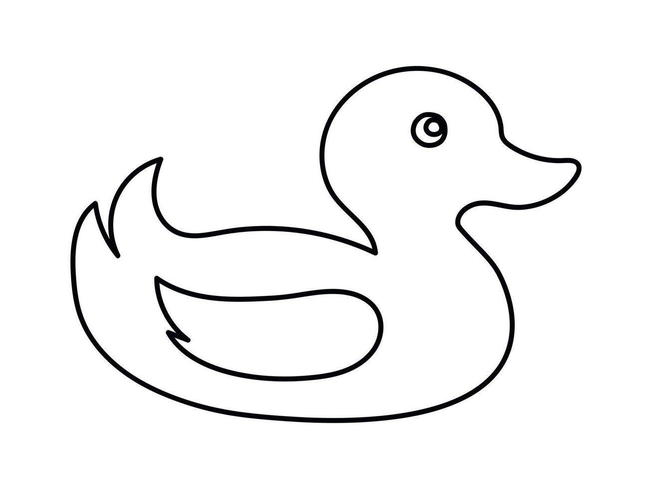 Black outline of a rubber duck isolated on a white background. Concept of childish icon, bath toy, simple illustration, minimalist design. Printable design element for kids' products and stationery vector