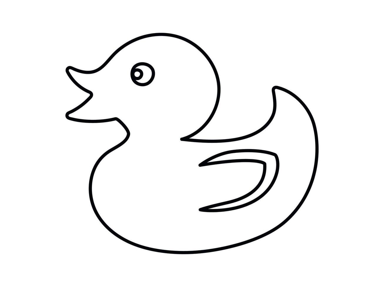 Black outline of a rubber duck isolated on a white background. Concept of childish icon, bath toy, simple illustration, minimalist design. design element for kids' products vector