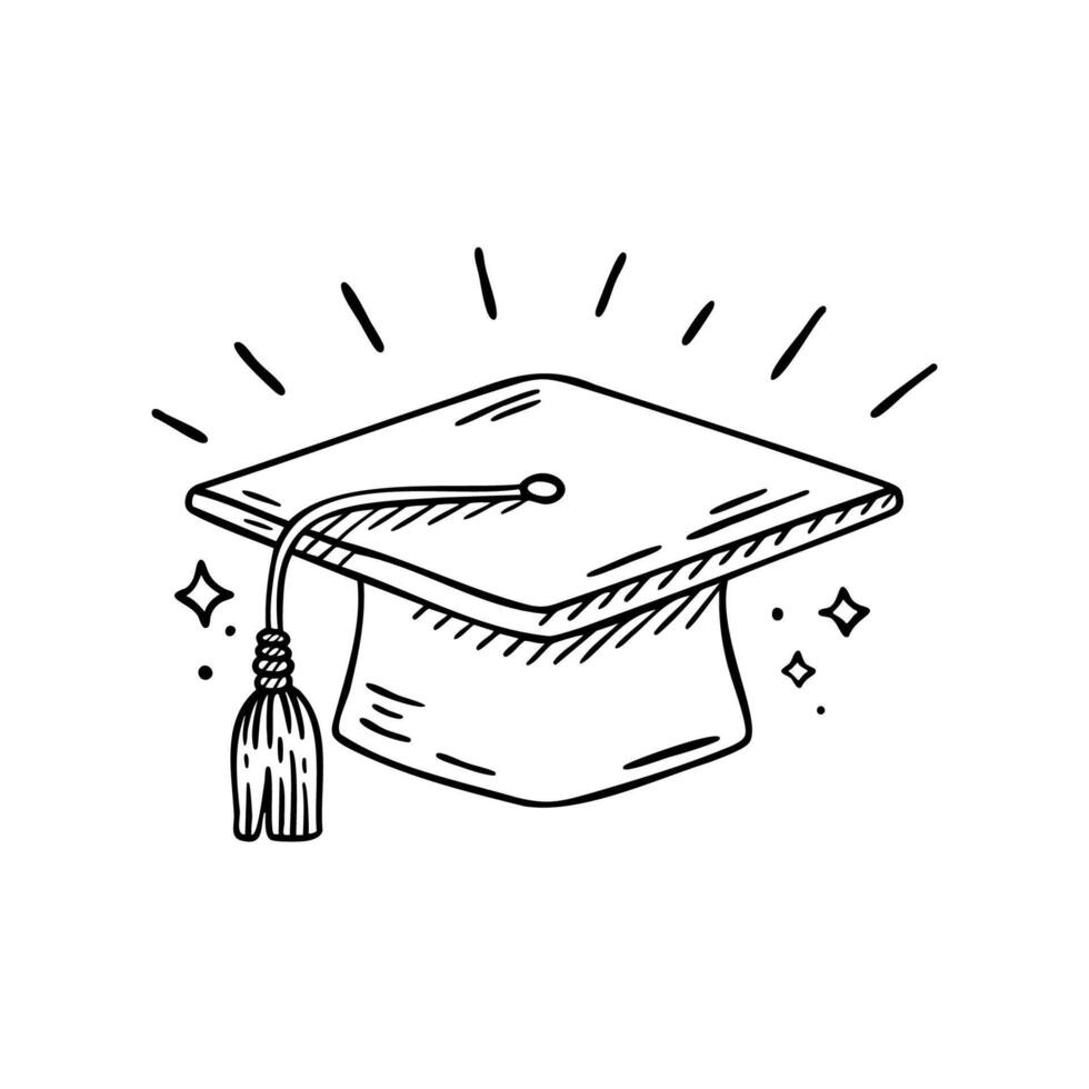 Hand drawn illustration of a graduation cap with a tassel, symbolizing achievement, education, and success. Ideal for graduation themes, academic goals, and student celebrations. vector