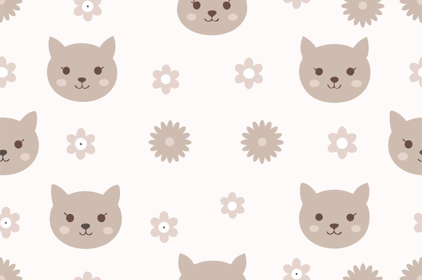 A pattern with cats and flowers on a white background vector