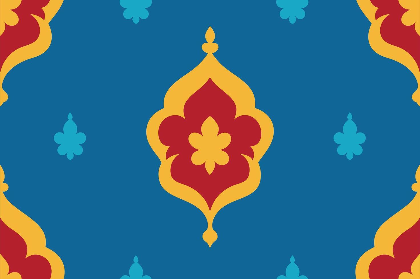 A blue and red pattern with yellow and red flowers vector