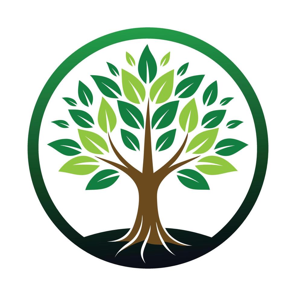A green tree with leaves in a circle logo vector