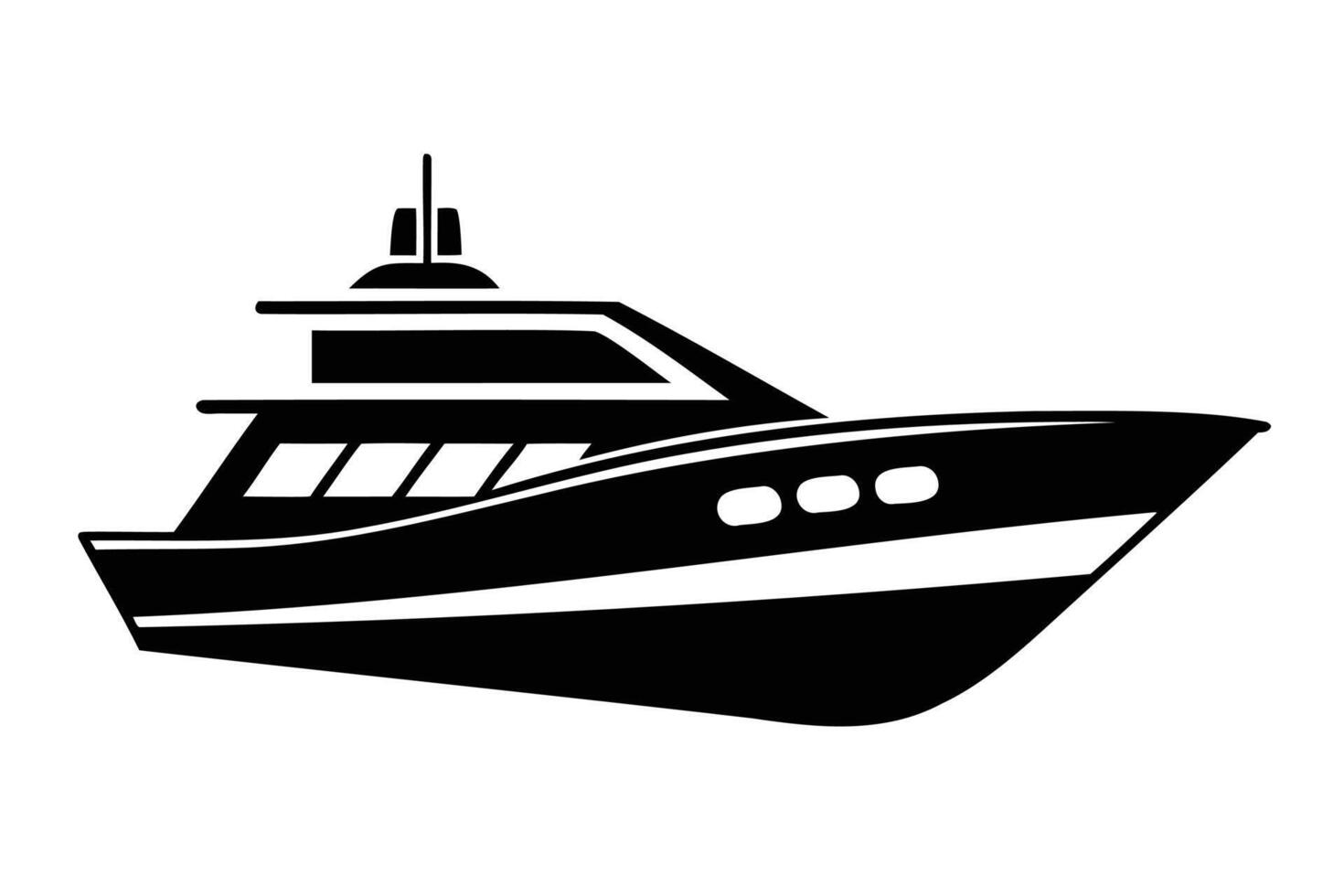 A black and white illustration of a boat vector
