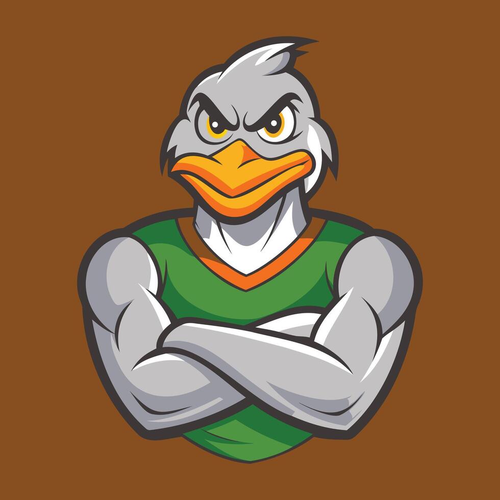 A cartoon bird mascot with arms crossed vector
