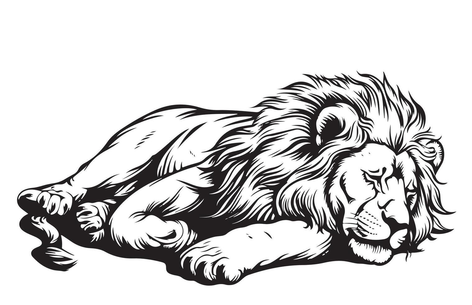 Lion sleeping hand drawn sketch vector