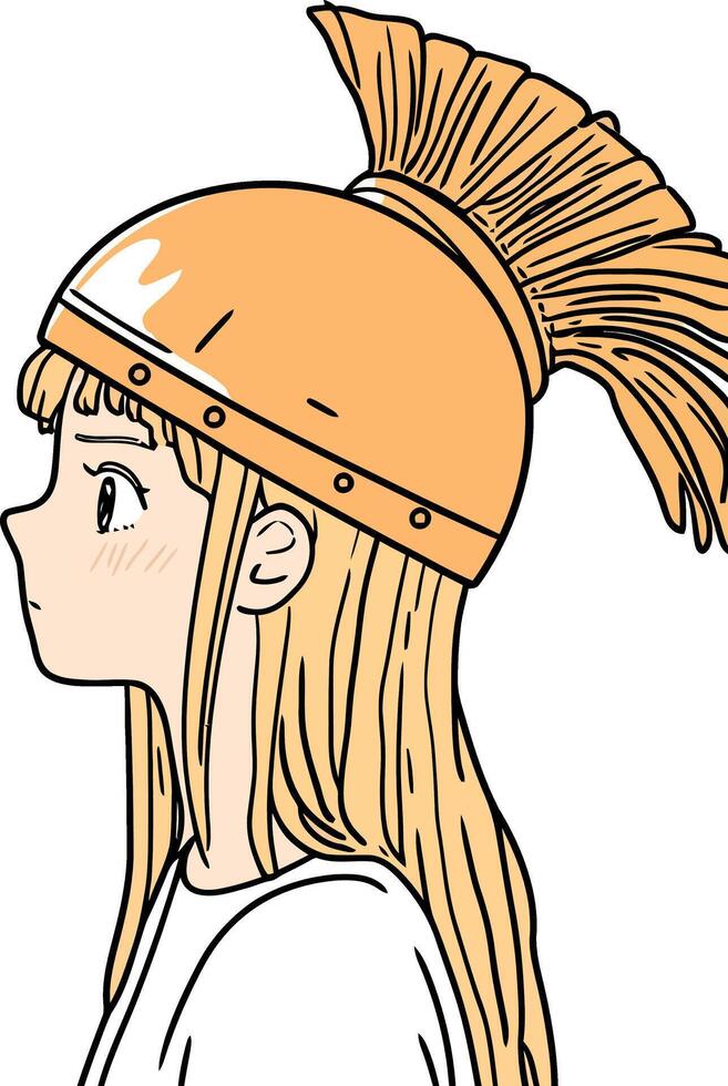 Profile of a Young Woman in a Golden Spartan Helmet Illustration vector