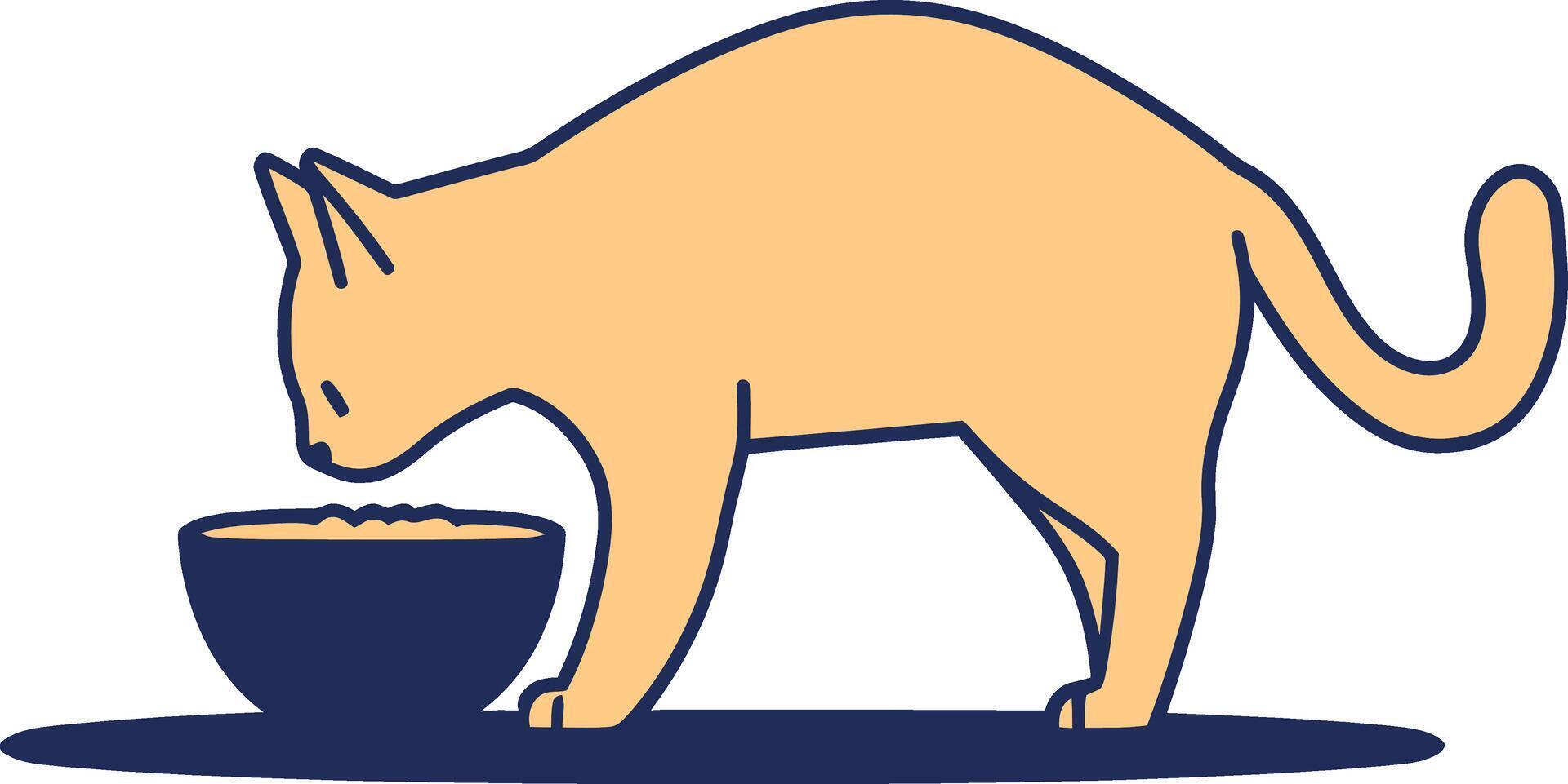 Simple Illustration of a Cat Eating from a Bowl vector