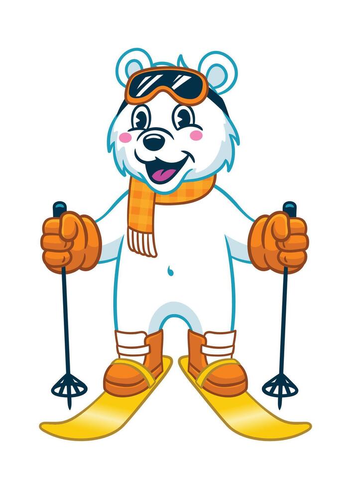 Cheerful Polar Bear Play Snowboard Mascot vector