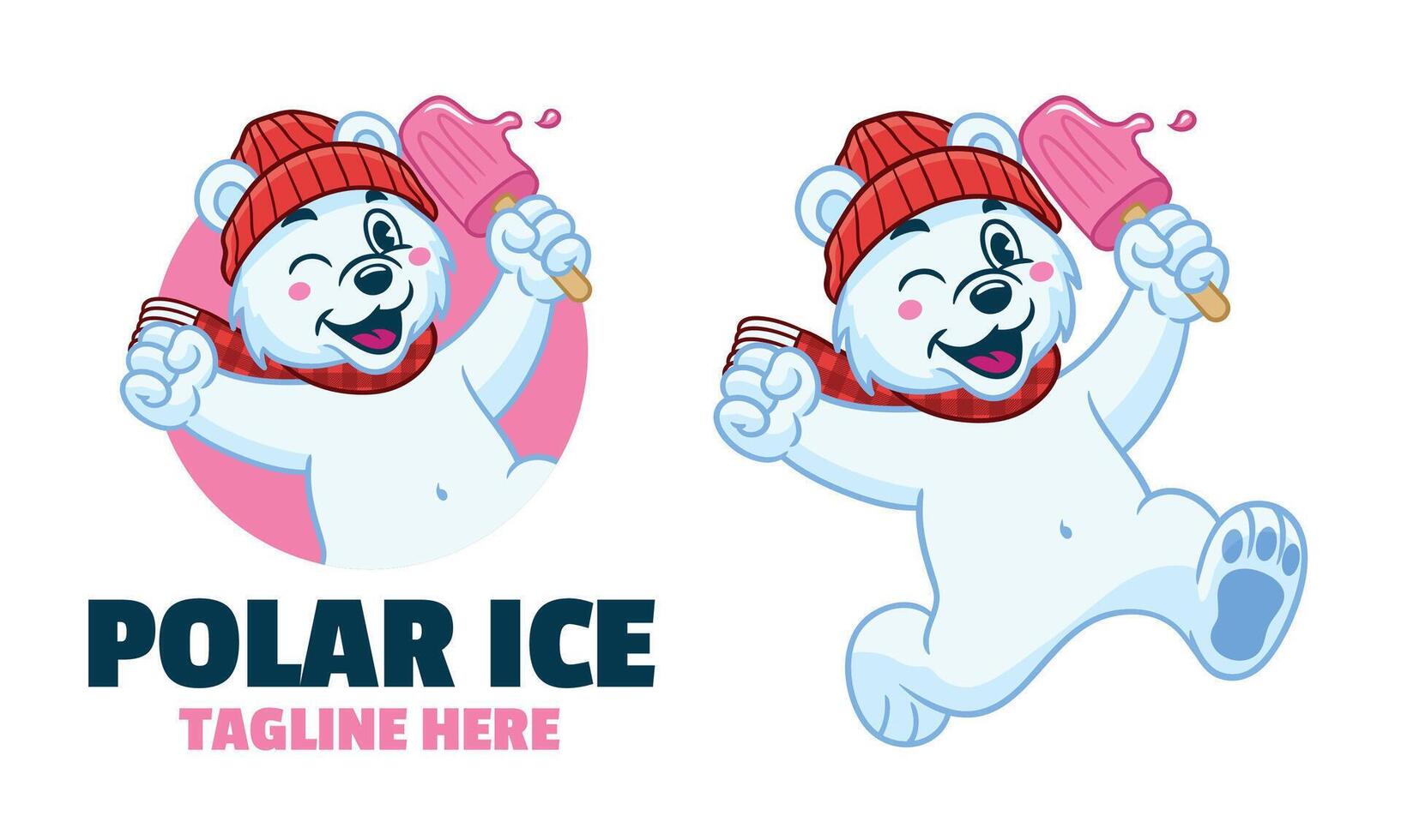 Cheerful Polar Bear Holding Ice Cream Mascot vector